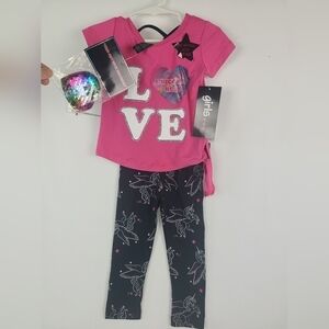 NEW Girl's 2 Pc Set Pink Unicorn T-Shirt/Black Leggings Sz 4T NWT MSRP $46